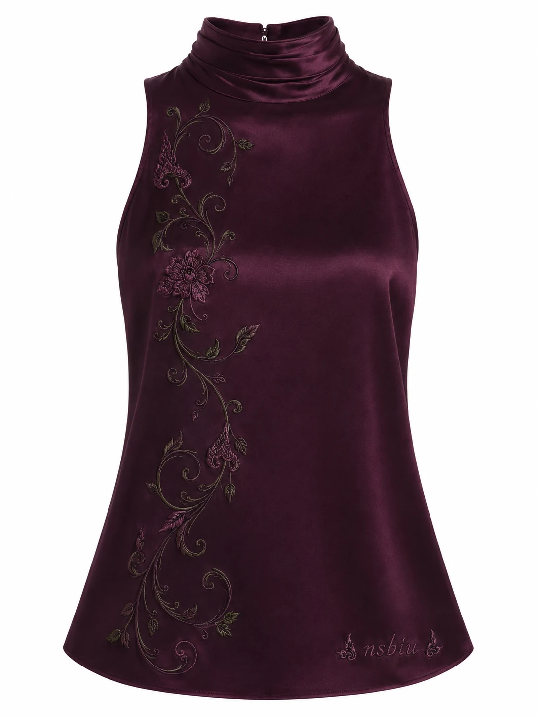 Aubergine satin with dark Thai floral detail