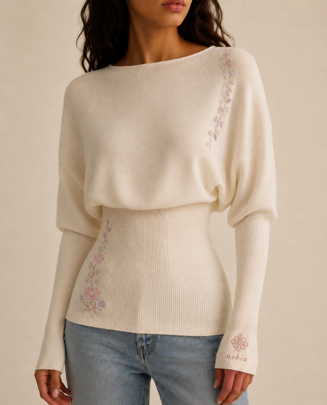 Soft blouson shape with a long ribbed waist